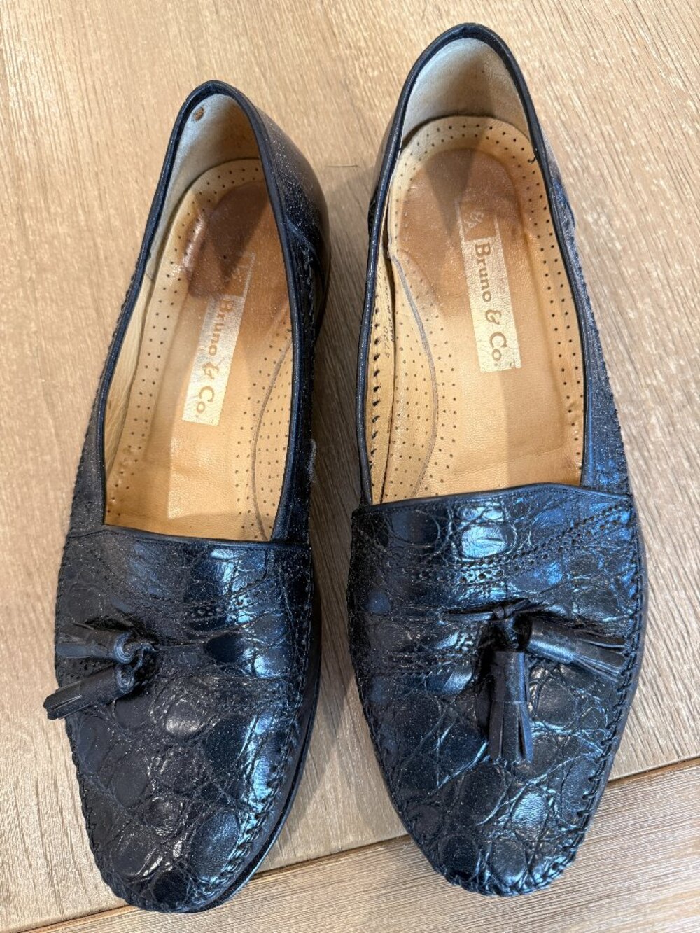 Bruno & Co. Black Reptile Embossed Leather Tassel Loafers Mens 11.5 M Dress Shoe
